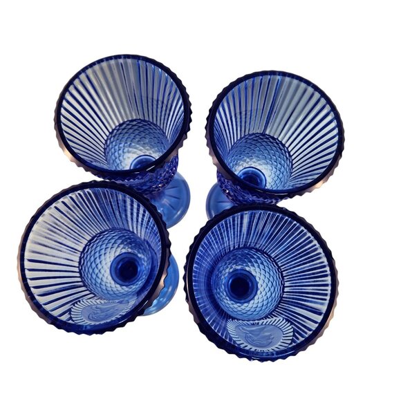 Vtg 1976 Avon Fostoria Cobalt Blue George Martha Washington 4 Glass Wine Goblets - Picture 6 of 11
